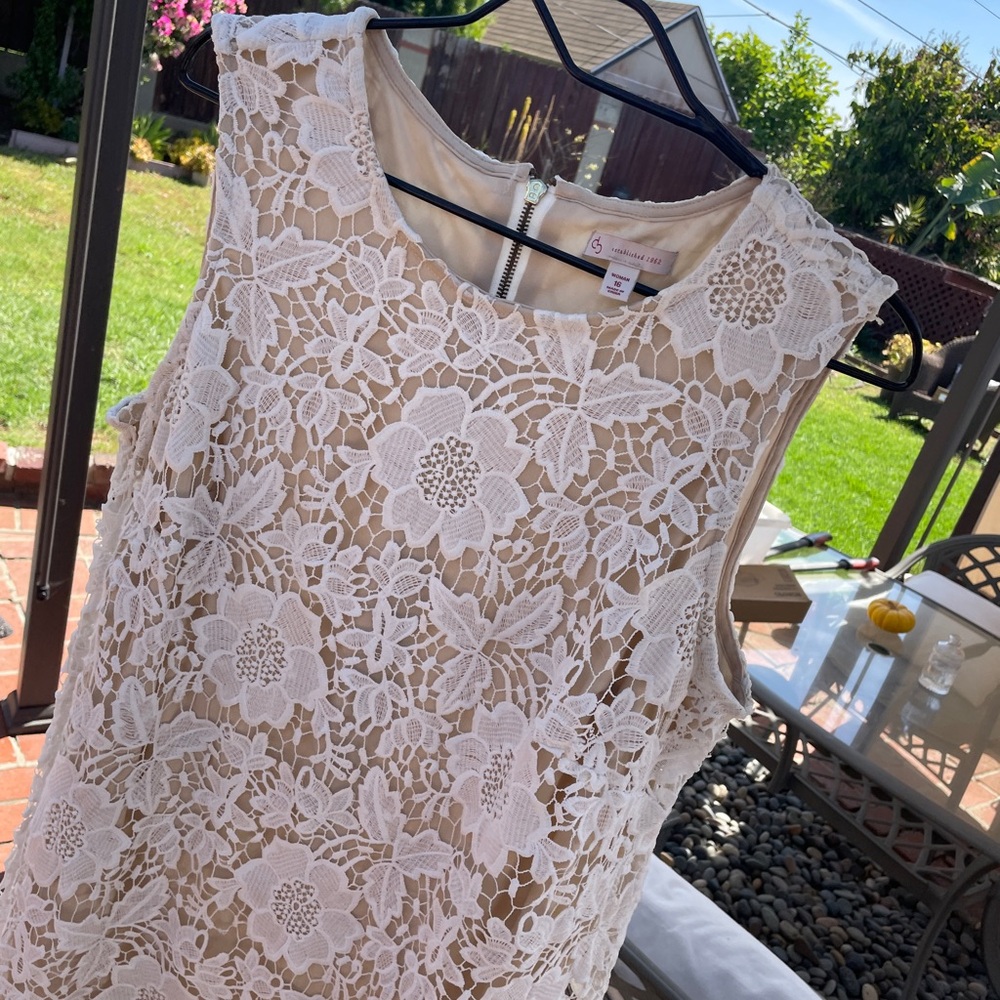 Sleeveless Lace Overlay Wedding Dress in Ivory and Nude